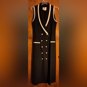 Vintage 1970s maxi black v-neck dress with button front